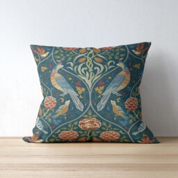 William Morris Pillow Cover - Cotton Twill Print Fabric Seasons By May Vintage Melsetter Indigo Blue Red Pattern Antique Style Cushion - thumbnail 3
