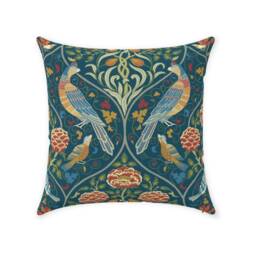 William Morris Pillow Cover - Cotton Twill Print Fabric Seasons By May Vintage Melsetter Indigo Blue Red Pattern Antique Style Cushion - thumbnail 1