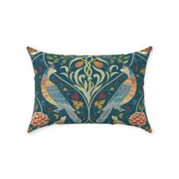 William Morris Pillow Cover - Cotton Twill Print Fabric Seasons By May Vintage Melsetter Indigo Blue Red Pattern Antique Style Cushion - thumbnail 2
