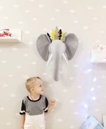 Felt Elephant Faux Taxidermy Head Handmade Nursery Wall Decor - thumbnail 1