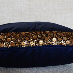 Decorative Pillow Covers, Navy Blue Case, Gold Pillow, Sequin Bead Cushions, Wedding Anniversary Gifts, Housewarming Gifts - thumbnail 3