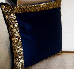 Decorative Pillow Covers, Navy Blue Case, Gold Pillow, Sequin Bead Cushions, Wedding Anniversary Gifts, Housewarming Gifts