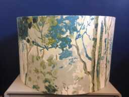 Watercolour Trees Lampshade, Handmade in Green & Teal Fabric, 25cm Diameter - thumbnail 1