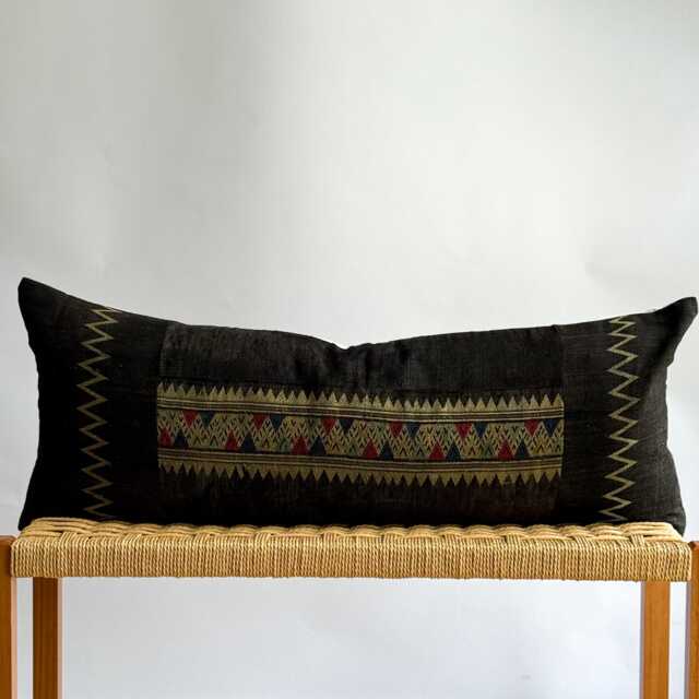 Vintage Hmong Hemp Pillow Handwoven Tribal Textile, Navy Batik - image 1