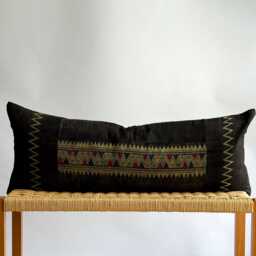 Vintage Hmong Hemp Pillow Handwoven Tribal Textile, Navy Batik - thumbnail 1
