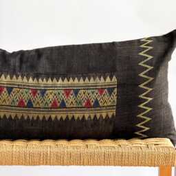 Vintage Hmong Hemp Pillow Handwoven Tribal Textile, Navy Batik - thumbnail 2