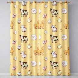 Cute Farm Animals Cow Pig Duck Chicken Yellow Background Seamless Pattern Readymade Eyelet Ring Top Thermal 100% Blackout Curtains - thumbnail 2