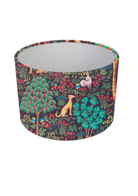 Vintage Floral Drum Lampshade, Mid-Century Abstract Art, Handmade, Velvet - image 1