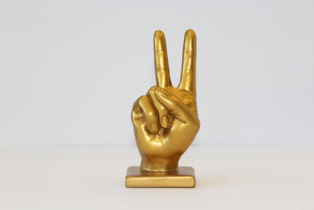 Peace Sign Hand Sculpture - Victory Gesture Decor, 3D Printed Statue, Modern Desk Ornament, Positive Energy Gift, Cool Home Decor - image 1