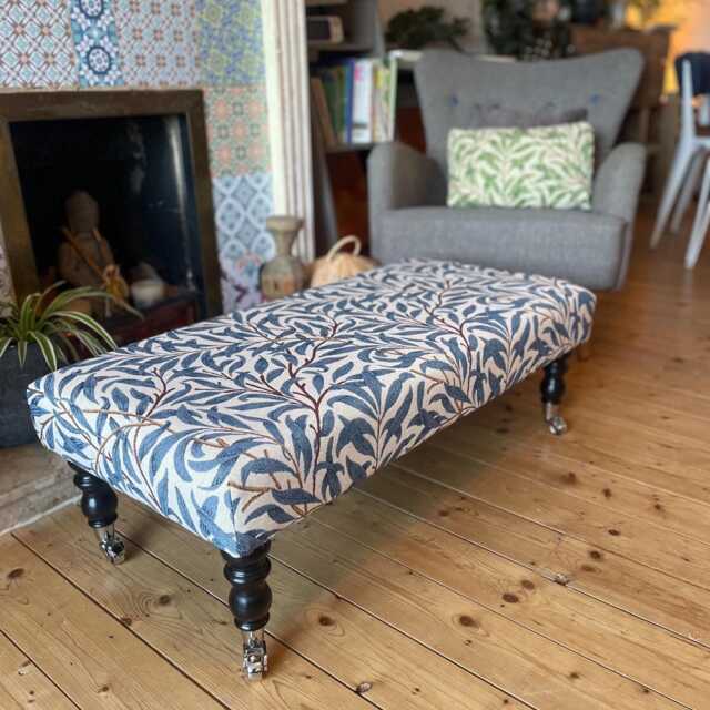 William Morris Large Footstool, Castor Legs Wheels, Upholstered Coffee Table - image 1