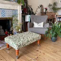 William Morris Large Footstool, Castor Legs Wheels, Upholstered Coffee Table - thumbnail 3