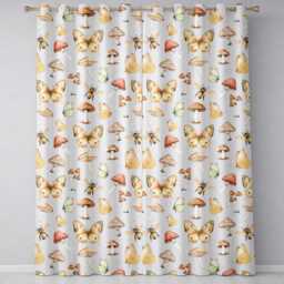 Vintage Butterflies Bees Mushrooms Nature Seamless Pattern Soft Lilac Readymade Eyelet Ring Top Thermal 100% Blackout Curtains - thumbnail 2