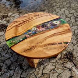 Sofa Table Coffee Round Led Real Flower Design Epoxy Resin Artwork Color Green - thumbnail 3