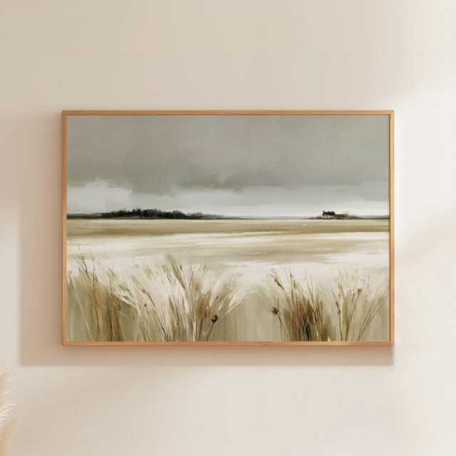 Neutral Field Poster, Farmhouse Landscape Print, Country Wall Art, Paper - image 1