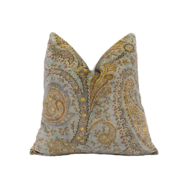 Colefax & Fowler - Cornelius Aqua Evocative Paisley Velvet Designer Cushion Cover Handmade Throw Pillow Luxury Home Decor - image 1