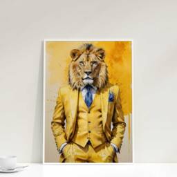 Lion in Suit Art Print Yellow Background, Gallery Wrapped Canvas - thumbnail 3