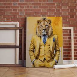 Lion in Suit Art Print Yellow Background, Gallery Wrapped Canvas - thumbnail 2