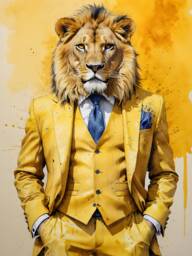 Lion in Suit Art Print Yellow Background, Gallery Wrapped Canvas - thumbnail 1