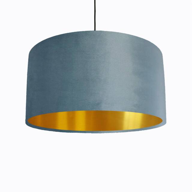 Duck Egg Blue Velvet Lampshade With Gold Lining - image 1