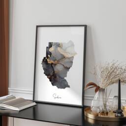 Sudan North + South Map Black & Gold Wall Art Print [Ev] - thumbnail 1