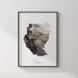Sudan North + South Map Black & Gold Wall Art Print [Ev] - thumbnail 3