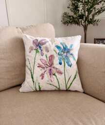 Hand Painted Pillow Cover - Floral Art 18x18 Irises - thumbnail 1