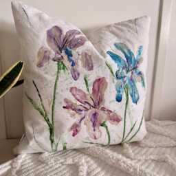 Hand Painted Pillow Cover - Floral Art 18x18 Irises - thumbnail 2
