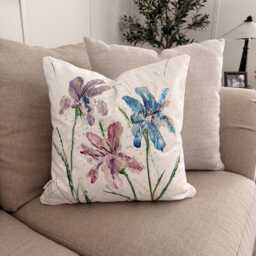 Hand Painted Pillow Cover - Floral Art 18x18 Irises - thumbnail 3