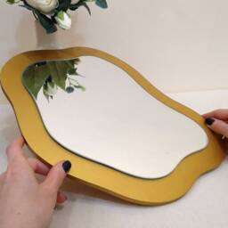 Boho Wall Decor Wavy Mirror Sage Green, Small Asymmetrical Decor, Irregular Mirror, Funky Makeup Squiggle Curvy - thumbnail 3