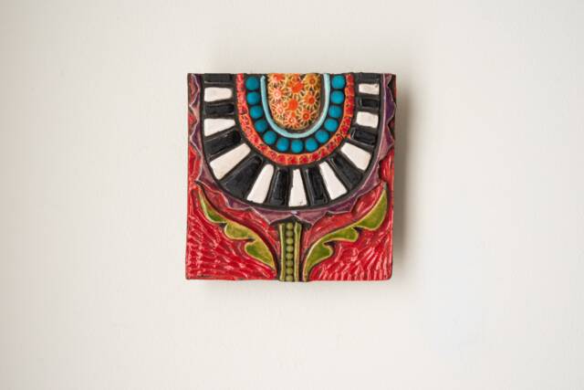 Handmade Ceramic & Mosaic Tile Mounted Square Wall Art Made To Order By Romy Clare - Cropped Blossom - image 1