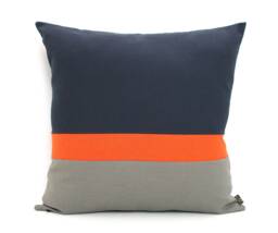 Navy Blue, Orange & Grey Colorblock Pillow Cover - All Sizes, Home Gifts For You - thumbnail 1