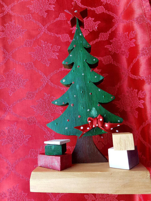 Wood Christmas Tree Hand Painted - Handcutted - Centertable For Christmas - Reclaimed Wood - image 1