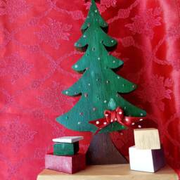 Wood Christmas Tree Hand Painted - Handcutted - Centertable For Christmas - Reclaimed Wood - thumbnail 2