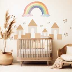 Rainbow Castle Wall Decals Neutral Nursery Decor Boho Stickers Butterfly Peel & Stick Kids Room - thumbnail 2