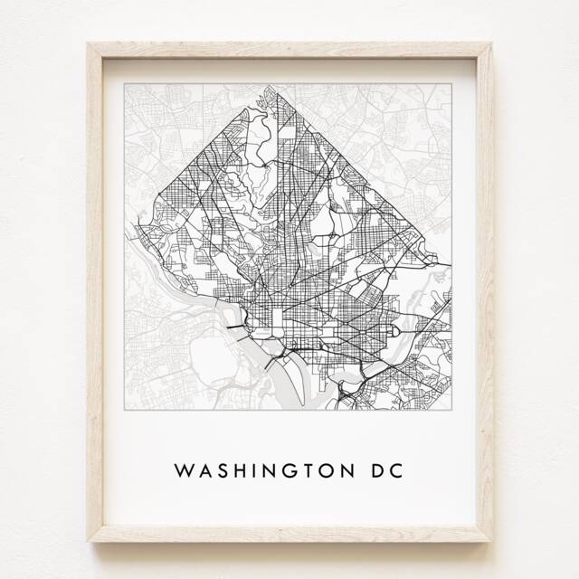 Washington Dc Map Street District Capitol City Drawing Black & White - Art Print Realtor Wedding Anniversary Gift Urban Wall Decor - image 1