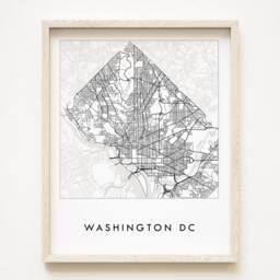 Washington Dc Map Street District Capitol City Drawing Black & White - Art Print Realtor Wedding Anniversary Gift Urban Wall Decor - thumbnail 1