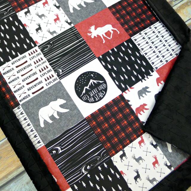 Personalized Minky Blanket - Mountains Baby Woodland Nursery Name Boy - image 1
