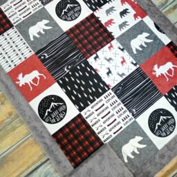 Personalized Minky Blanket - Mountains Baby Woodland Nursery Name Boy - thumbnail 3