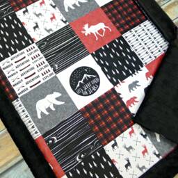 Personalized Minky Blanket - Mountains Baby Woodland Nursery Name Boy - thumbnail 1