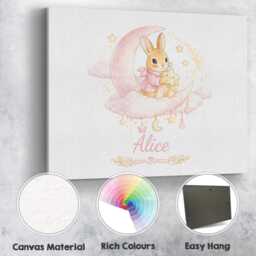 Personalised Name Pink Bunny Canvas Custom Colour Rabbit Cute Wall Art Nursery Decor Baby Shower Girl Bedroom Keepsake Artwork Gift - thumbnail 2
