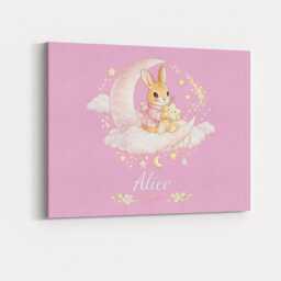 Personalised Name Pink Bunny Canvas Custom Colour Rabbit Cute Wall Art Nursery Decor Baby Shower Girl Bedroom Keepsake Artwork Gift