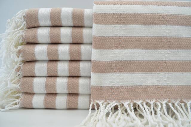 "Beige & White Towel, Tukish Bath Towel, Handmade Towel, Turkish Peshtemal, Towels, 36""x70" - image 1