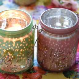 Pearlised Glass Lanterns, Pink Green Meadow Design, Candle Holders - thumbnail 2
