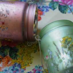 Pearlised Glass Lanterns, Pink Green Meadow Design, Candle Holders - thumbnail 4