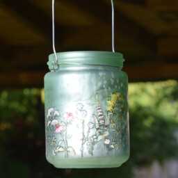 Pearlised Glass Lanterns, Pink Green Meadow Design, Candle Holders - thumbnail 3