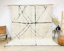 Minimalist Abstract Line Rug - Large Area Handmade Berber Shag Soft Organic Wool Carpet Modern High Contrast Decor - thumbnail 1