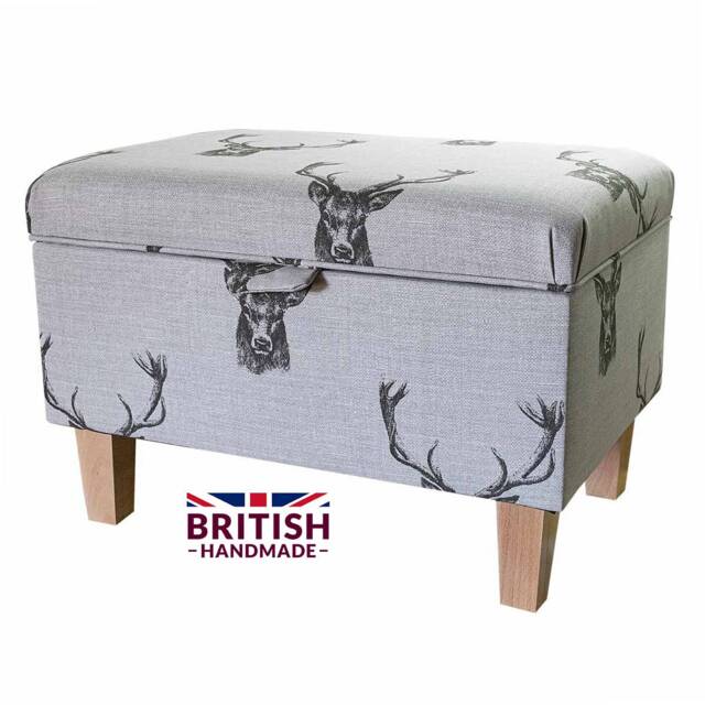 Stag Deer Handmade Storage Ottoman Footstool - Traditional Upholstered Pouffe Toy Box British Bespoke Made - image 1
