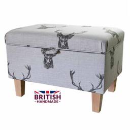 Stag Deer Handmade Storage Ottoman Footstool - Traditional Upholstered Pouffe Toy Box British Bespoke Made - thumbnail 1