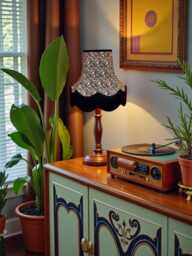Handmade Black Paisley Fabric Lampshade With Fringe Trim Bespoke Made For Table & Floor Standard Lamp Shades, Ceiling Lights - thumbnail 1