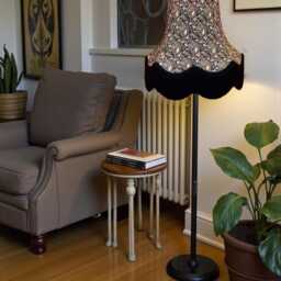 Handmade Black Paisley Fabric Lampshade With Fringe Trim Bespoke Made For Table & Floor Standard Lamp Shades, Ceiling Lights - thumbnail 3